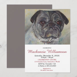 HANDSOME PUG ÖNSKEMÅL GRATTIS PÅ FÖDELSEDAGEN INBJUDNINGAR