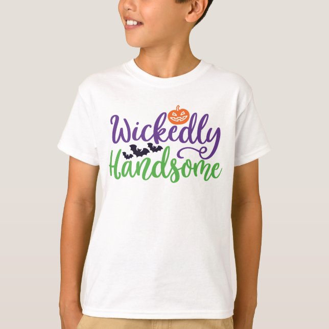 Handsome, Pumpkin and Fladdermöss Halloween T Shirt (Framsida)