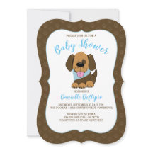 Handsome Puppy Hund Boy Baby Shower Inbjudan Brown