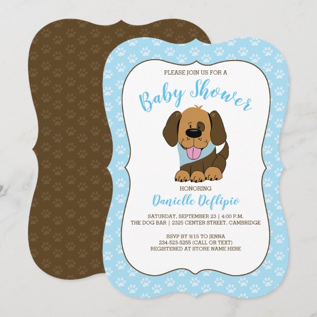 Handsome Puppy Hund Boy Baby Shower-inbjudan Inbjudningar (Fram/baksida)
