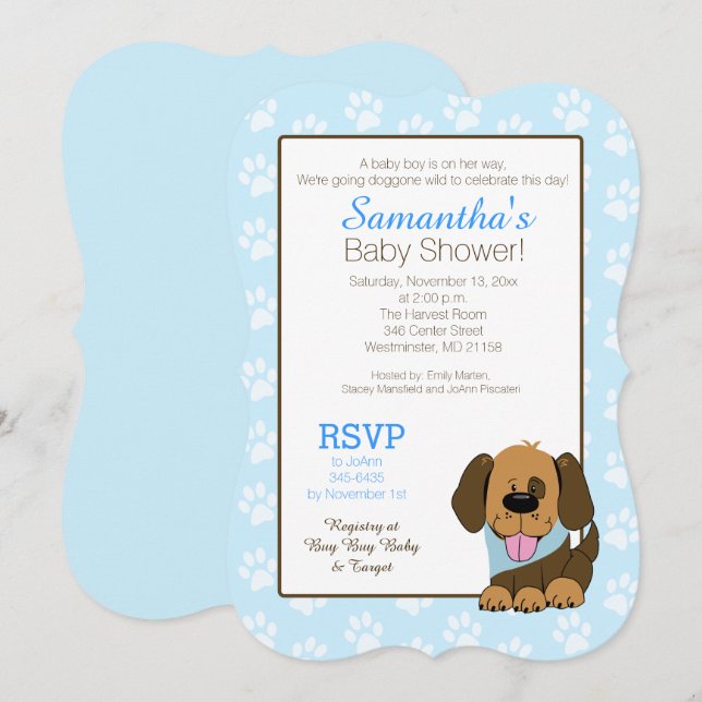Handsome Puppy Hund Paw Print Baby Shower Inbjudan (Fram/baksida)