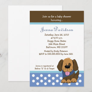 Handsome Puppy Hund Pojke Shower 5x7 Inbjudningar