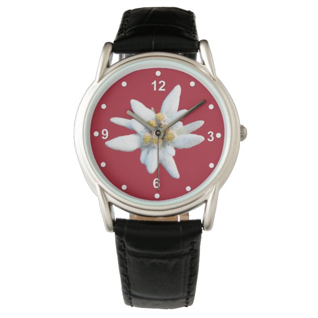 Handsome Red Dail med White Edelweiss Bloom Armbandsur (Framsida)