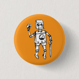 Handsome Robot på en Orange Fält Knapp