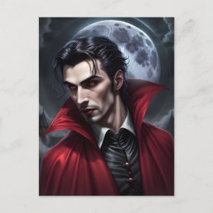 Handsome Vampire Wearing Red Cape Vykort