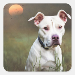 Handsome White Pitbull Birthday Fyrkantigt Klistermärke