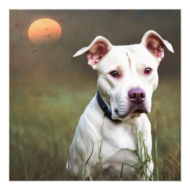 Handsome White Pitbull Fototryck (Framsidan)