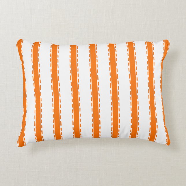 Handsydda Ticking Rand Koordination – Orange Prydnadskudde (Framsidan)