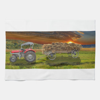 Handtuch mit Trecker und Heuwagen Kökshandduk