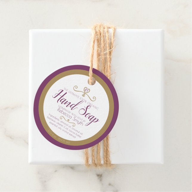 Handtvålningsingredienser i lila guld märkre gåvor etiketter (På plats)