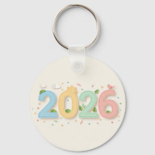 Handutformad Pastel 2026, Papper-klippt, Dubbla-si Nyckelring