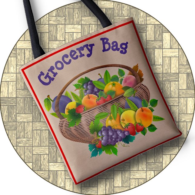 HANDVÄSKA - Färgrik fruktkorg #2 - 2-sidig Tygkasse (A great Tote Bag for groceries or anything else. Available in 3 sizes. Text can be modified.)