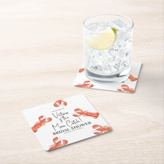 Handvatten Färgade Hummer Huvud Fångst Bröllopsdus Underlägg Papper Kvadrat (Insitu)