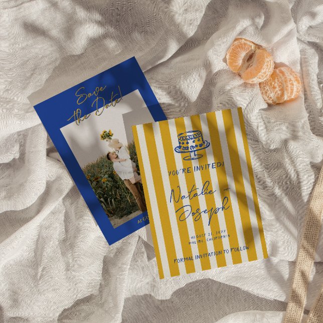 Handwritten Blue Yellow Italian Photo Wedding Spara Datumet (Skapare uppladdad)