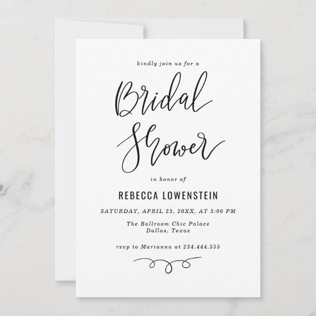 Handwritten Bridal Shower Script Modern Inbjudningar (Framsida)