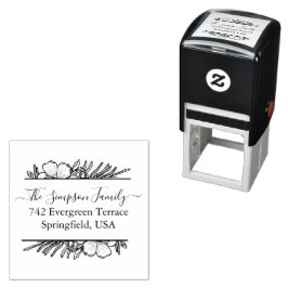 Handwritten Family Address Stamp with Wildflowers Självfärgande Stämpel