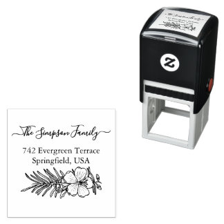 Handwritten Family Address Stamp with Wildflowers Självfärgande Stämpel