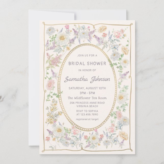 Handwritten Floral Bridal Shower Invitation Inbjudningar (Framsida)