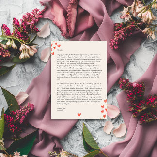 Handwritten Love Letter with Hearts Valentine  Julkort