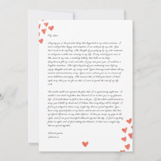 Handwritten Love Letter with Hearts Valentine Julkort