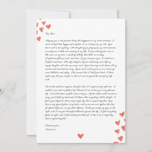 Handwritten Love Letter with Hearts Valentine  Julkort (Framsida)