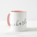 Handwritten Minimalist Script Personalized Name  Mugg<br><div class="desc">This design features a handwritten script name in soft black lettering on a clean white background with a pale pink interior. The minimal layout feels timeless and personal,  making it an easy everyday favorite. A simple personalized design that works beautifully for gifting or daily use.</div>