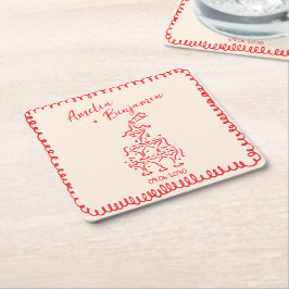 Handwritten  retro Champagne Tower Wedding  Underlägg Papper Kvadrat