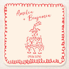 Handwritten  retro Champagne Tower Wedding  Underlägg Papper Kvadrat