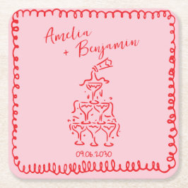 Handwritten  retro Champagne Tower Wedding  Underlägg Papper Kvadrat