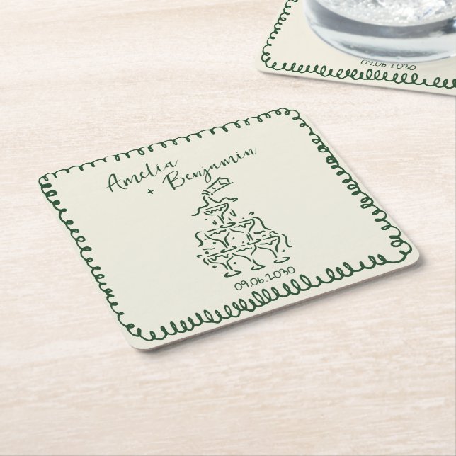 Handwritten  retro Champagne Tower Wedding  Underlägg Papper Kvadrat (Vinklad)