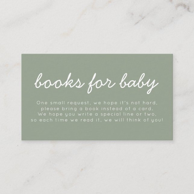 Handwritten Sage Green Baby Shower Books For Baby Tilläggskort (Framsida)