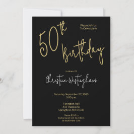 Handwritten Script Simple Black Gold 50th Birthday Inbjudningar