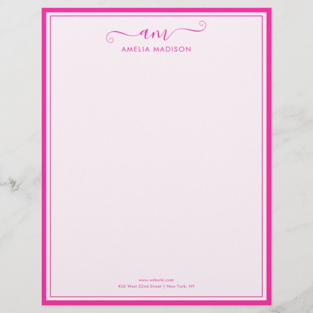 Handwritten Script Vibrant Pink Letterhead Brevhuvud (Framsida)