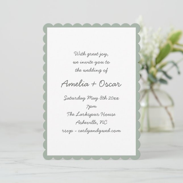 Handwritten Script Whimsy Sage Green Wedding Inbjudningar (Stående Fram)