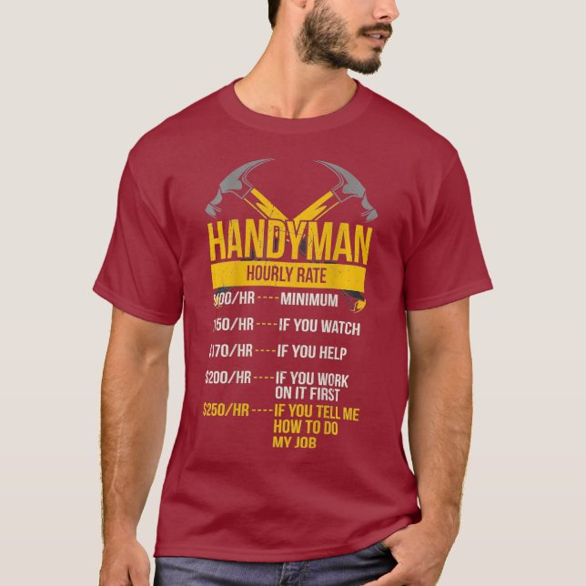 Handy man Timly Rate Funny udda jobb T Shirt (Framsida)