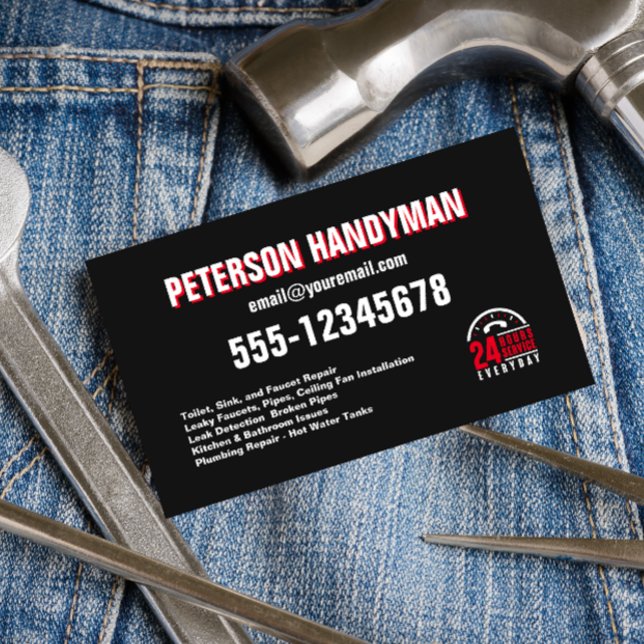 HANDYMAN 24 TIMMAR AKUT BLACK RED VISITKORT (Skapare uppladdad)
