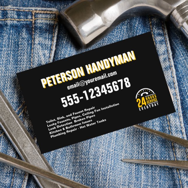 HANDYMAN 24 TIMMARS AKUT SVART GULT VISITKORT (Skapare uppladdad)