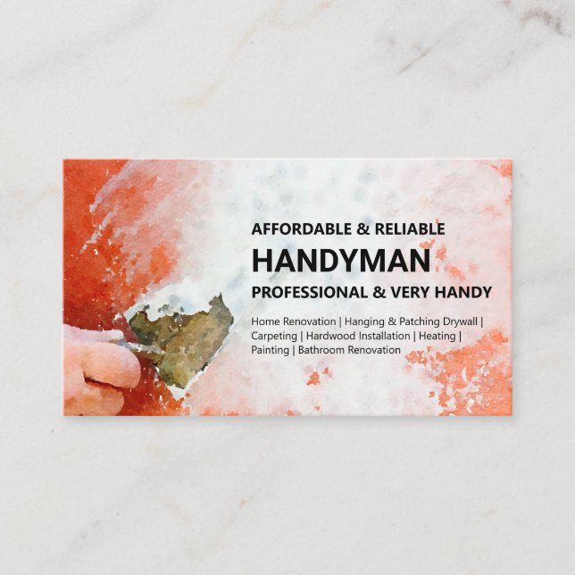 Handyman Affärskort - Putty Wall på Black Visitkort (Framsida)