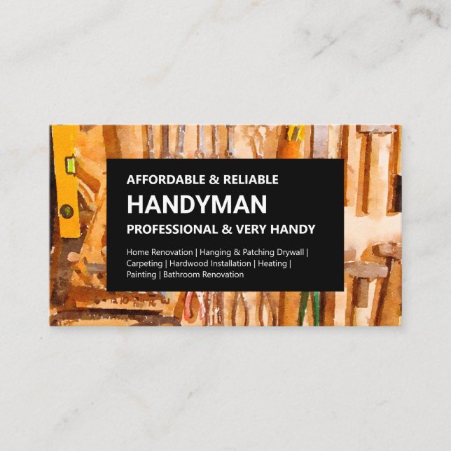 Handyman Affärskort - Verktyg Wall on Black Visitkort (Framsida)