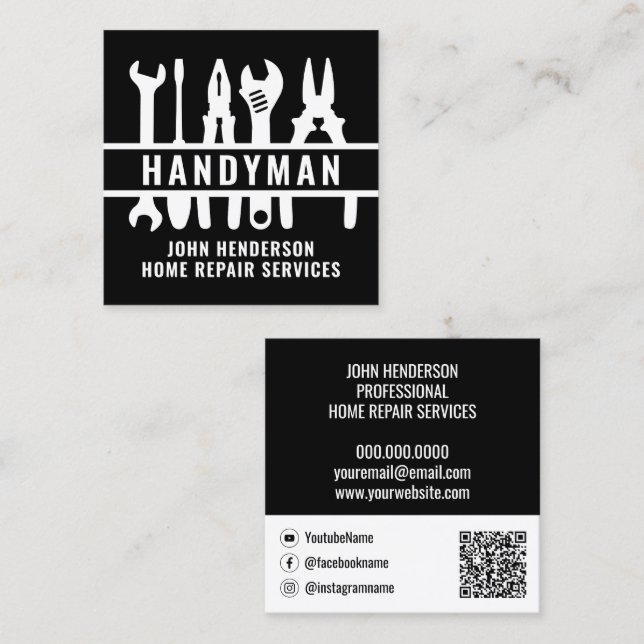 Handyman Bakre Vit QR-kod Hemreparationstjänster Fyrkantigt Visitkort (Fram/baksida)
