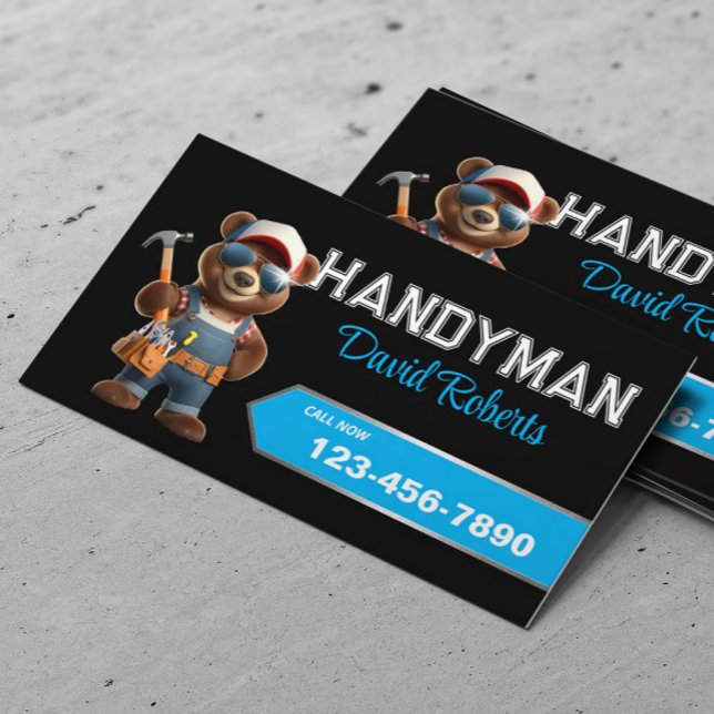 Handyman Bear Carpenter House Repair Plain Black Visitkort (Skapare uppladdad)