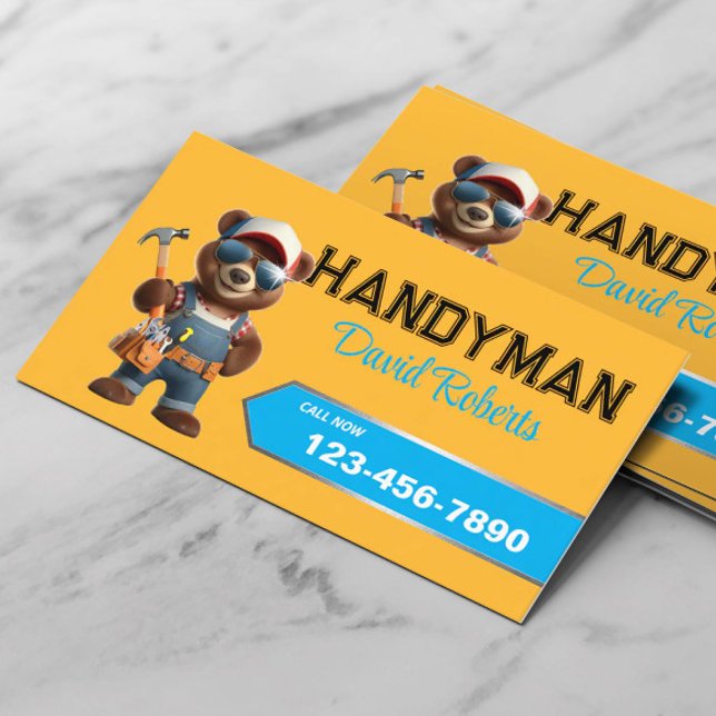 Handyman Bear Carpenter House Repair Plain Guld Visitkort (Skapare uppladdad)