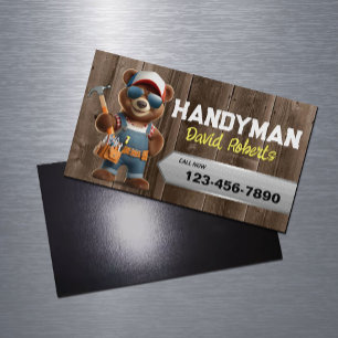 Handyman Bear Carpenter House Repair Service Wood Magnetiska Visitkort