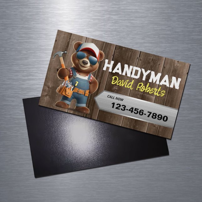 Handyman Bear Carpenter House Repair Service Wood Magnetiska Visitkort (Skapare uppladdad)