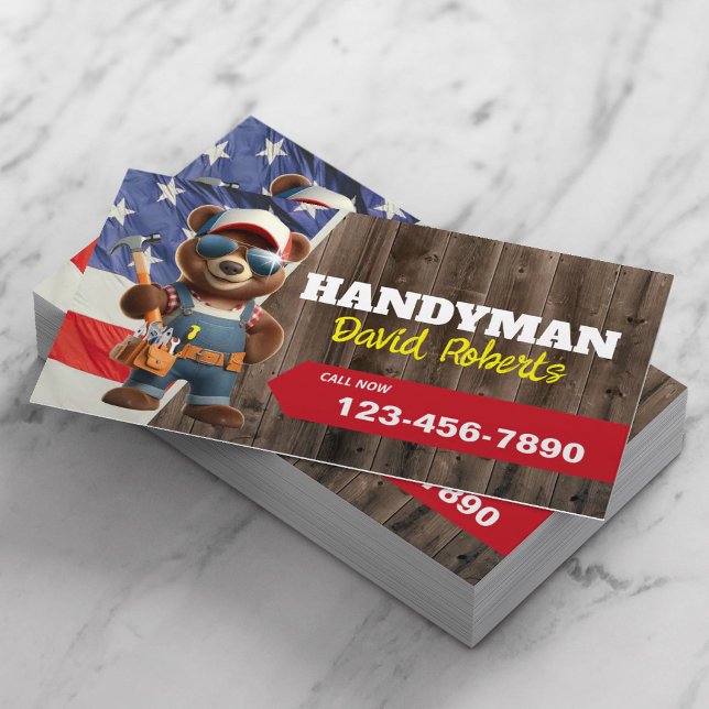 Handyman Bear Reintenance Service Patriotic Visitkort (Skapare uppladdad)