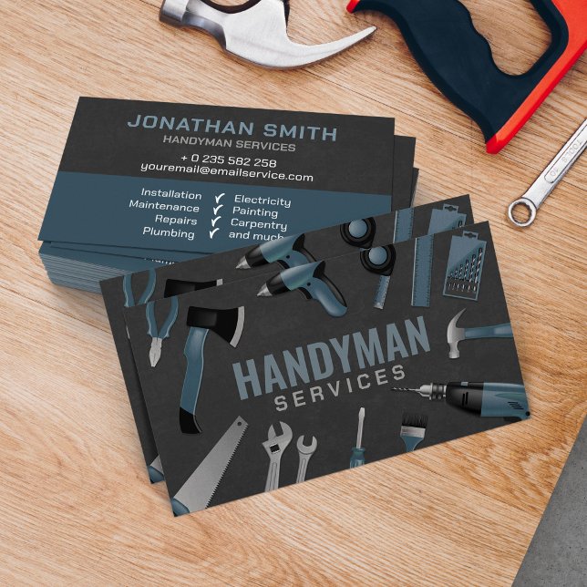 Handyman, blå grått verktyg visitkort (Skapare uppladdad)