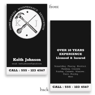 Handyman Black Professionell Anpassningsbar Monogr Visitkort