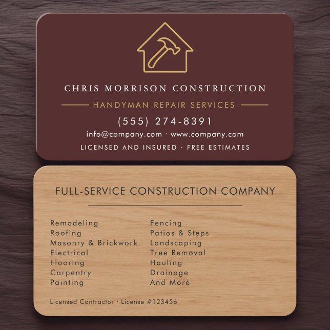 Handyman Burgundy Wood Remodeling Visitkort (Skapare uppladdad)