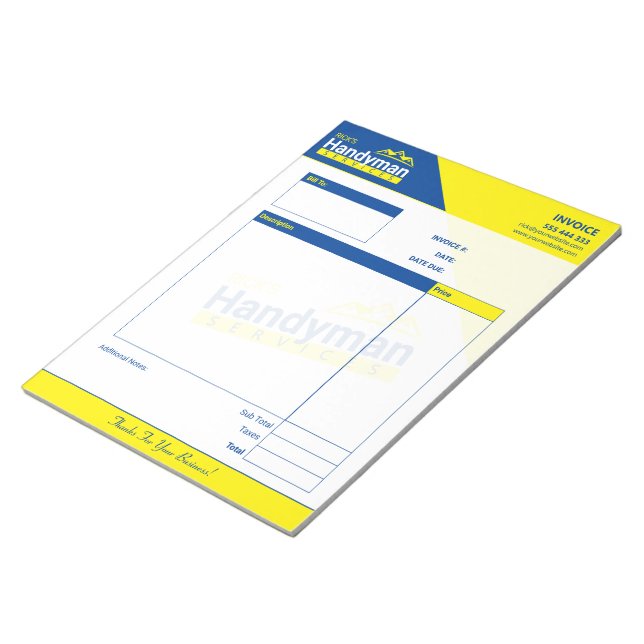 Handyman Business Faktura Pad - hemmakontor Anteckningsblock (Vinklad)