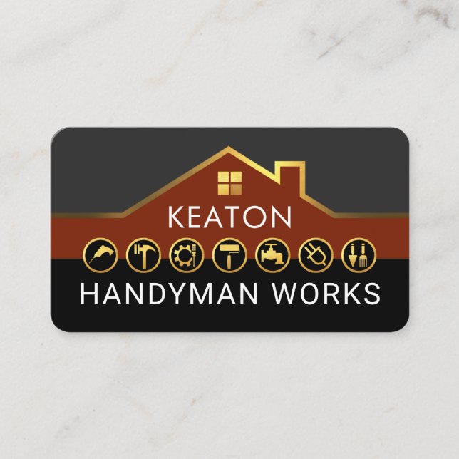Handyman Byggservice Guld Tak Visitkort (Framsida)